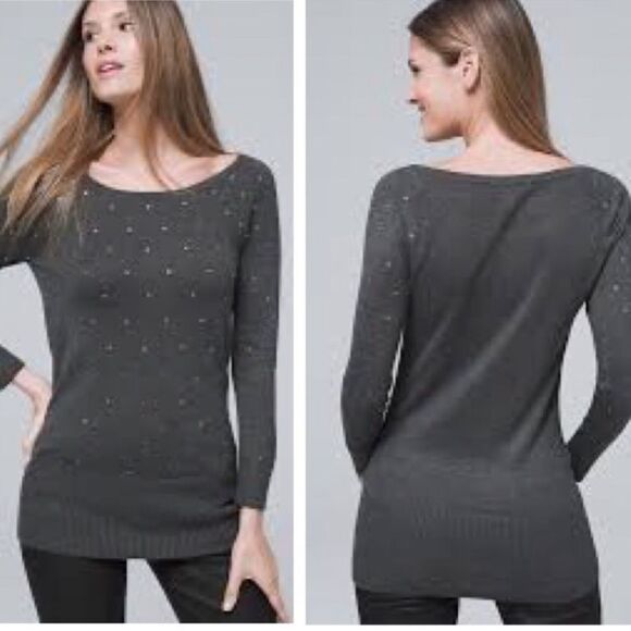WHBM Heather Gray Soft Bling Embellished Sweater Size Small - Picture 1 of 14